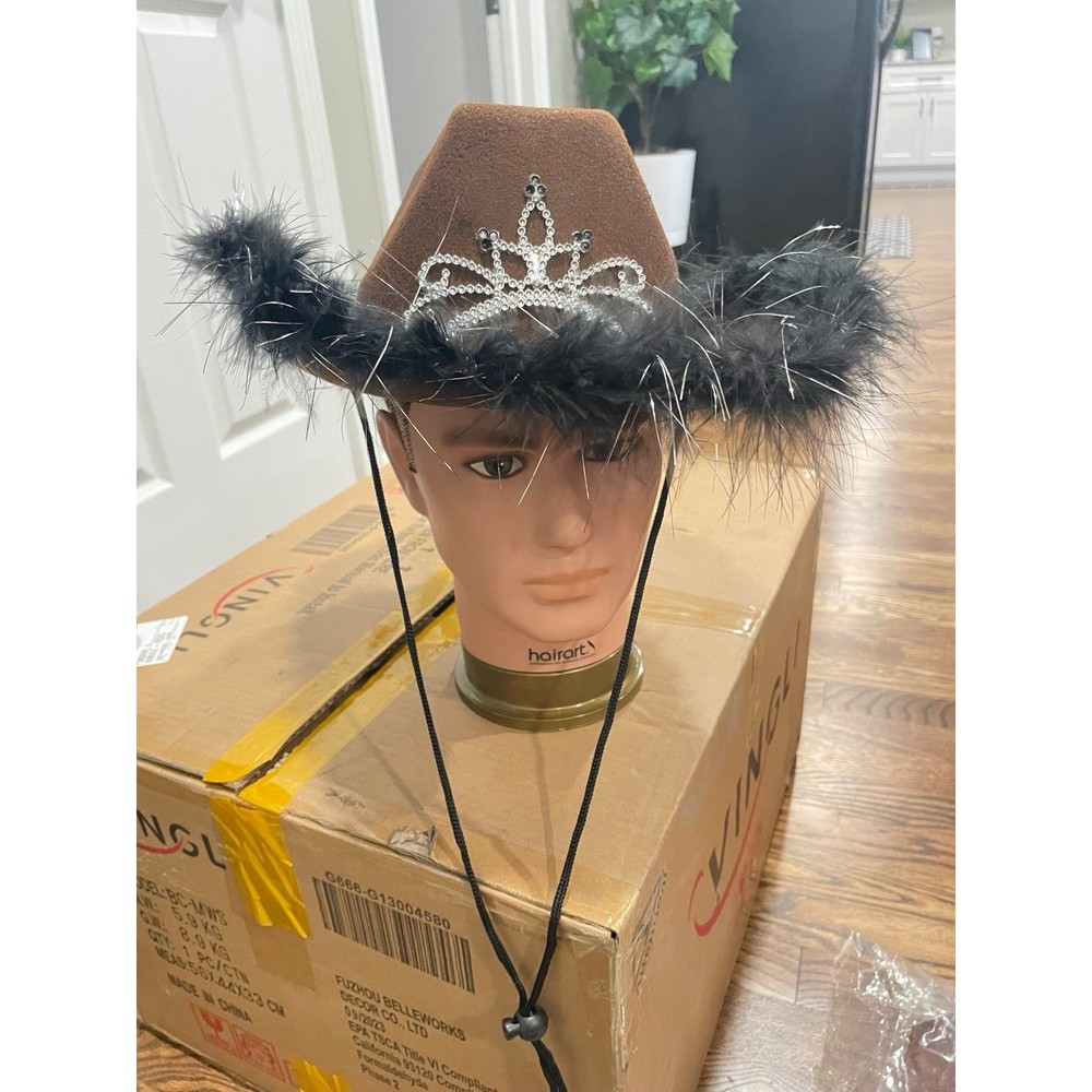 Women Brown Felt Cowgirl Princess Queen Blinking Light Up Led Cowboy Hat
